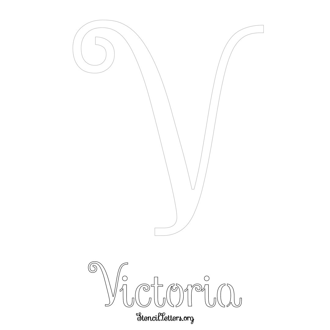 Victoria printable name initial stencil in Ornamental Cursive Lettering
