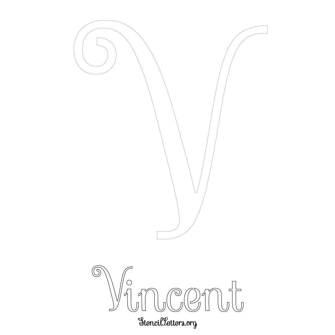 Vincent printable name initial stencil in Ornamental Cursive Lettering
