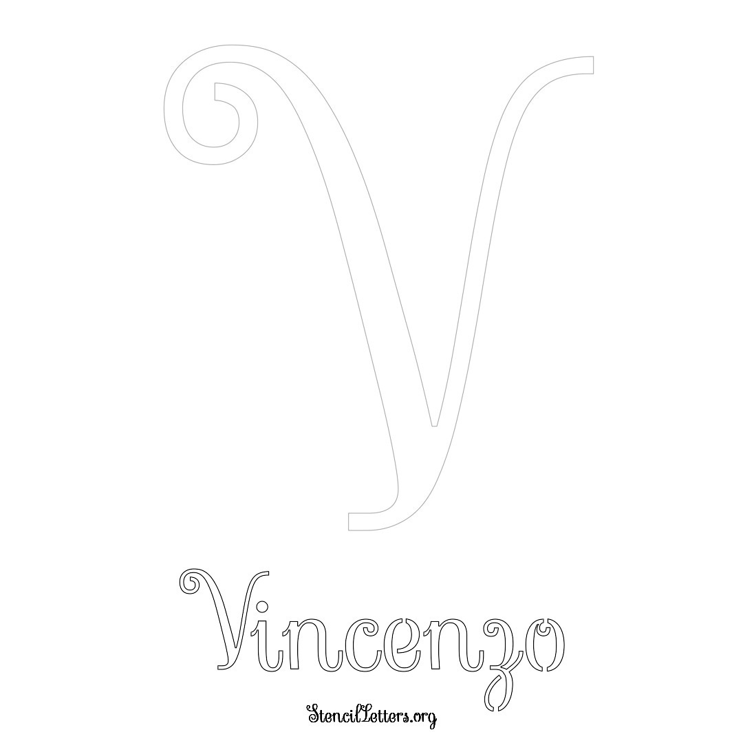 Vincenzo printable name initial stencil in Ornamental Cursive Lettering