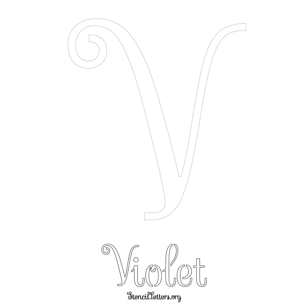 Violet printable name initial stencil in Ornamental Cursive Lettering