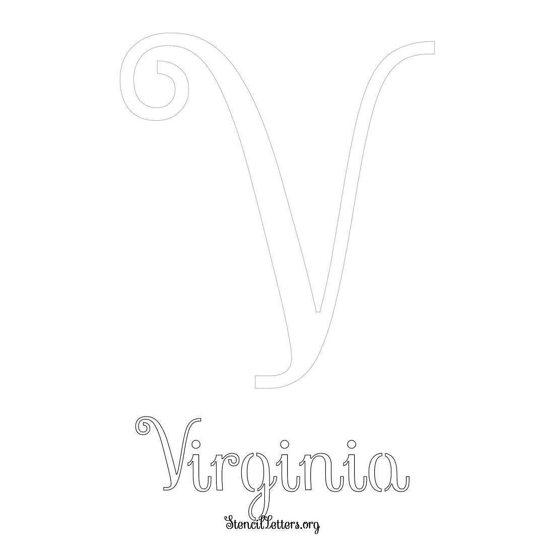 Virginia printable name initial stencil in Ornamental Cursive Lettering