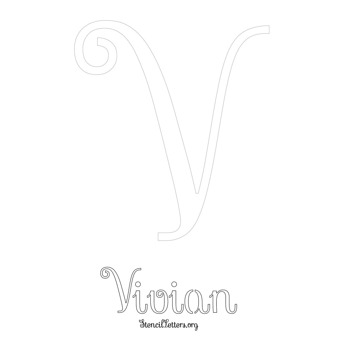 Vivian printable name initial stencil in Ornamental Cursive Lettering