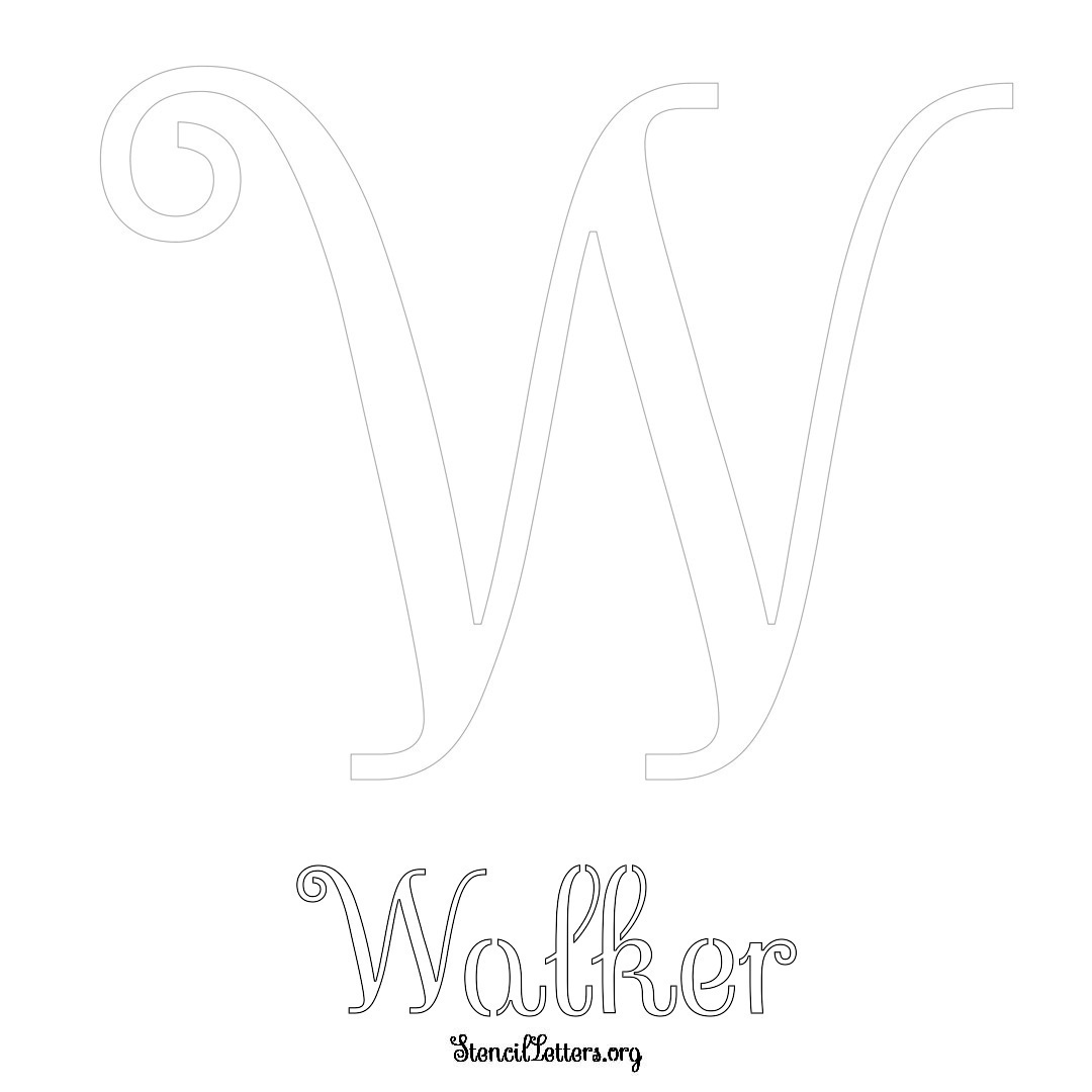 Walker printable name initial stencil in Ornamental Cursive Lettering