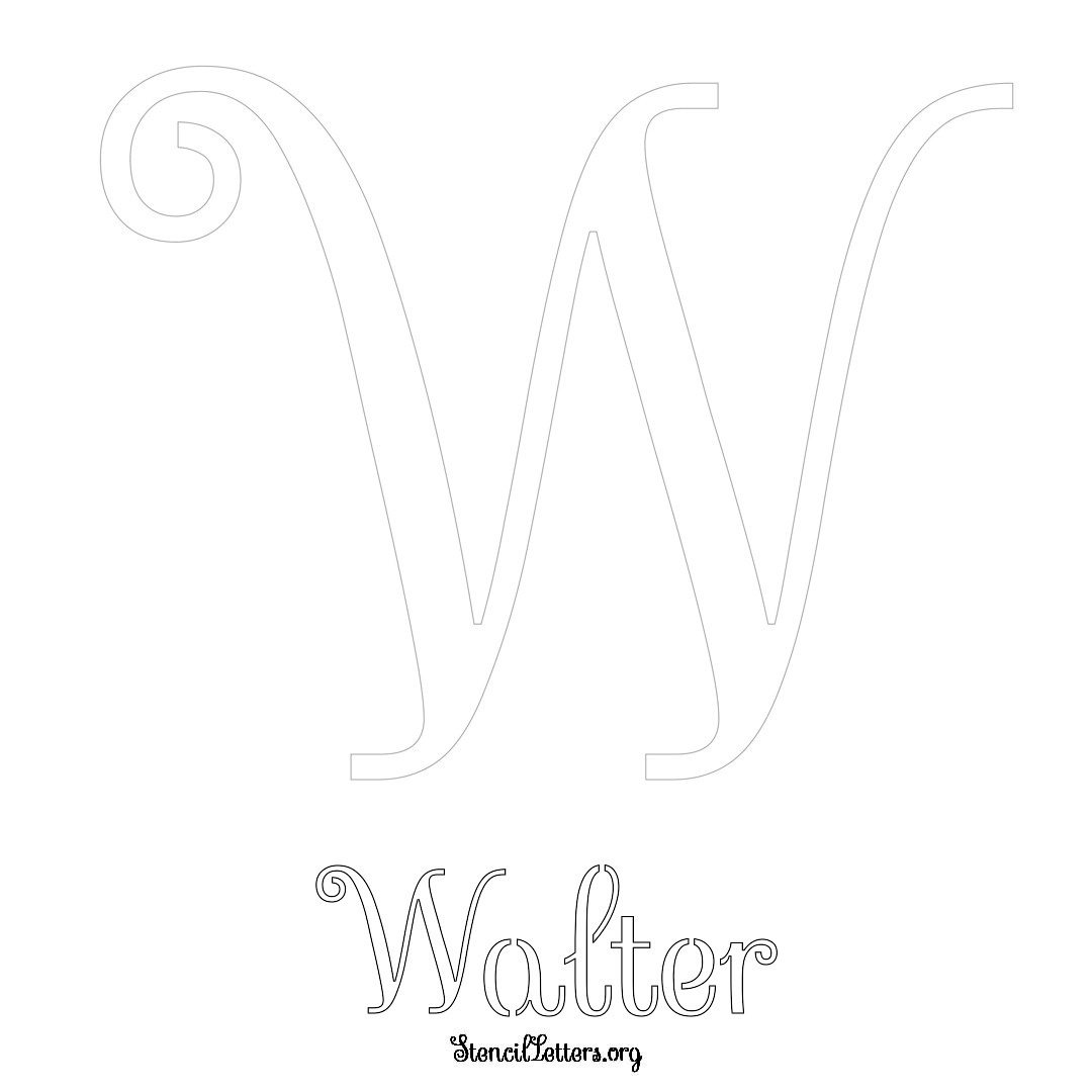 Walter printable name initial stencil in Ornamental Cursive Lettering