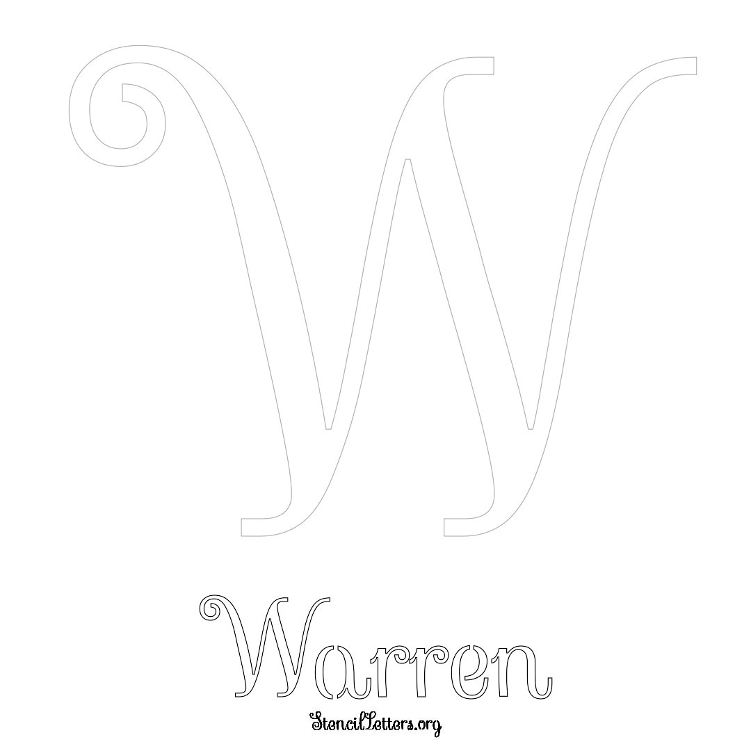 Warren printable name initial stencil in Ornamental Cursive Lettering