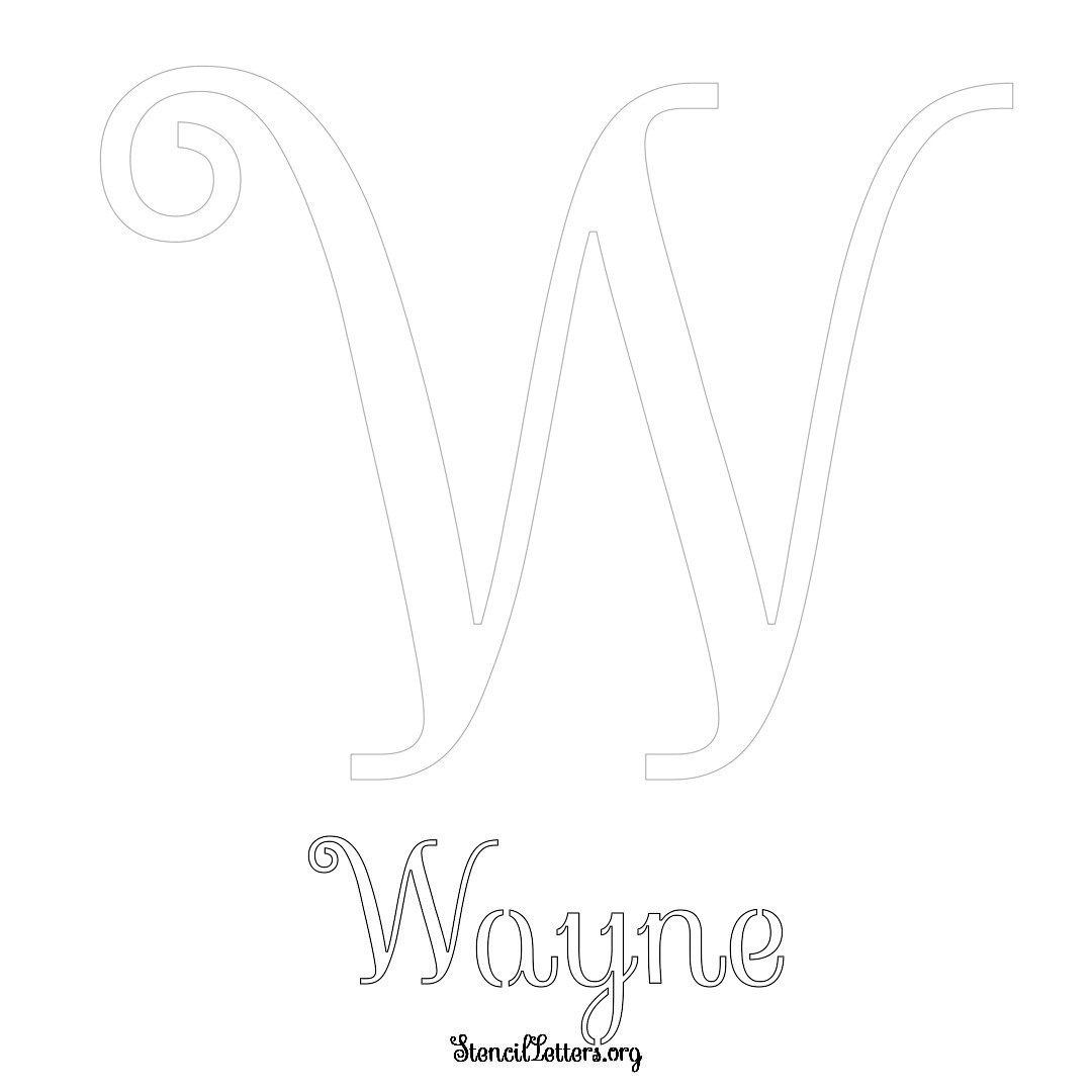 Wayne printable name initial stencil in Ornamental Cursive Lettering