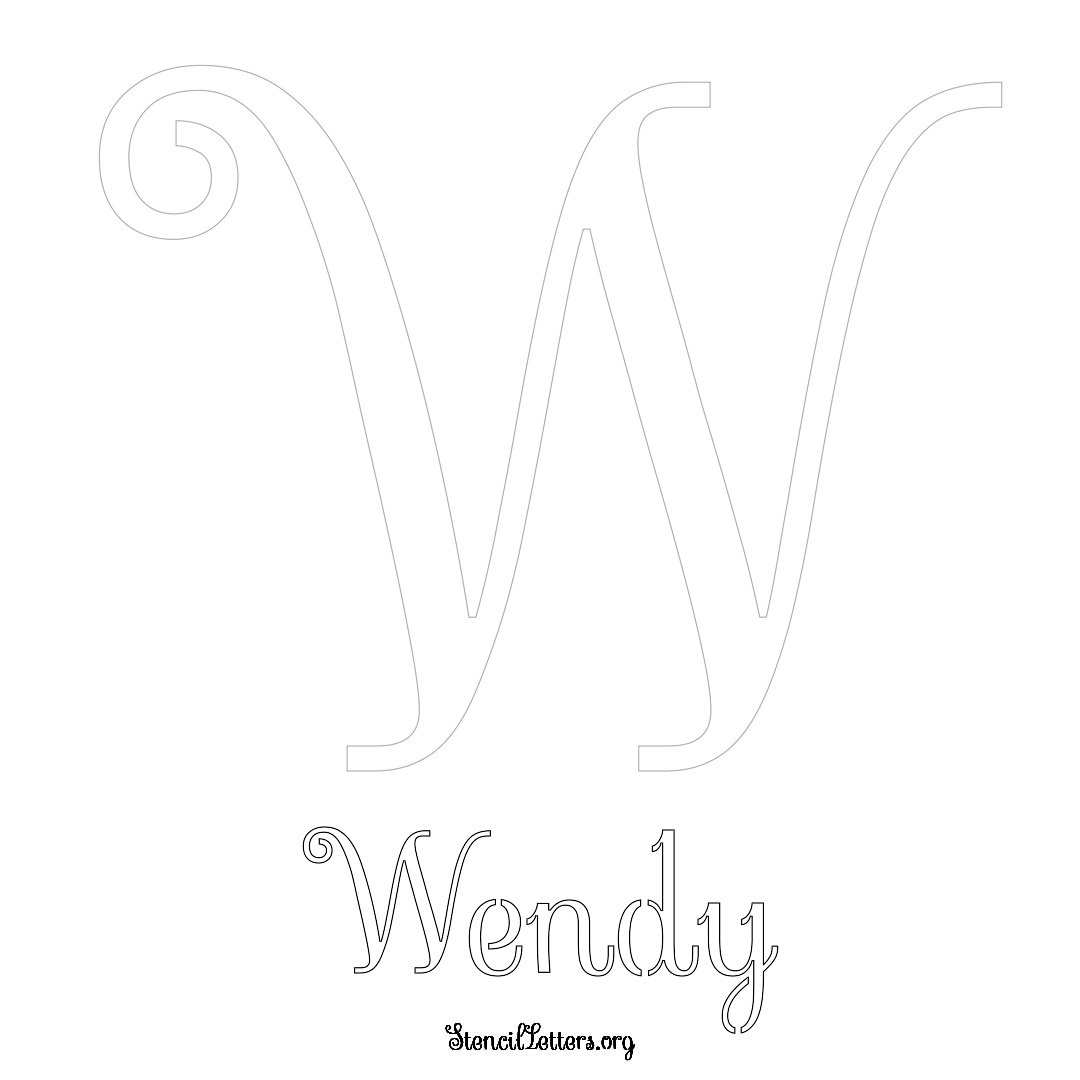 Wendy printable name initial stencil in Ornamental Cursive Lettering