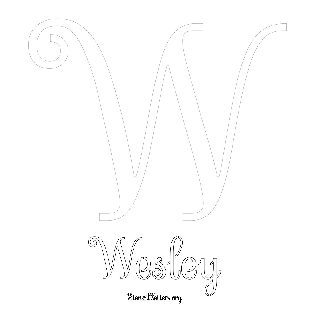 Wesley printable name initial stencil in Ornamental Cursive Lettering