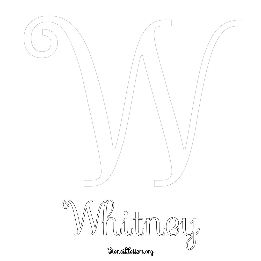 Whitney printable name initial stencil in Ornamental Cursive Lettering