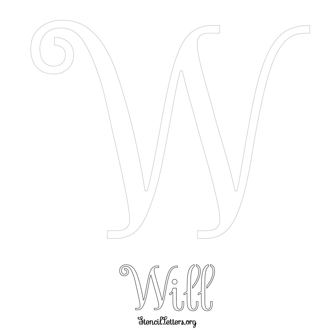 Will printable name initial stencil in Ornamental Cursive Lettering