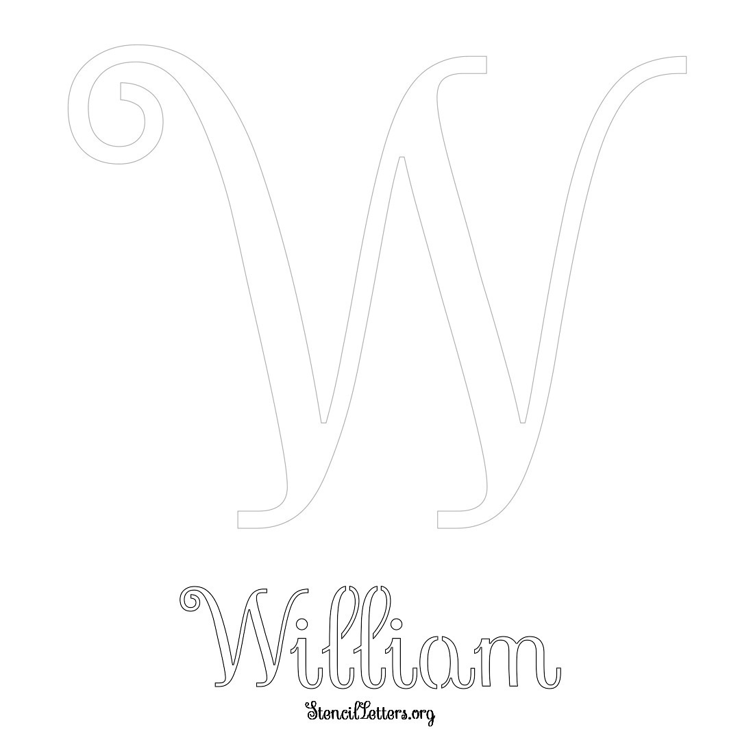 William printable name initial stencil in Ornamental Cursive Lettering