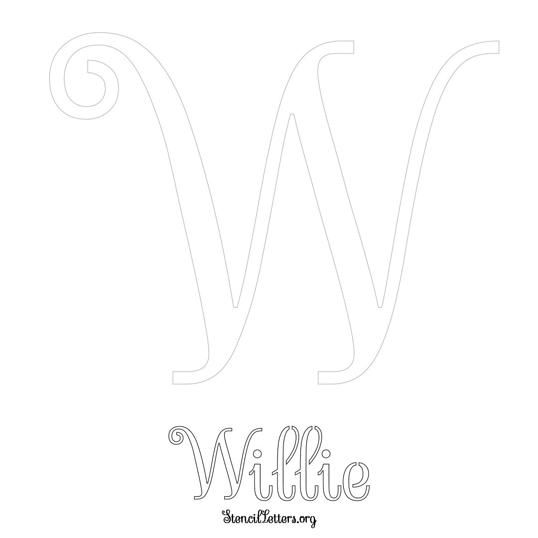 Willie printable name initial stencil in Ornamental Cursive Lettering