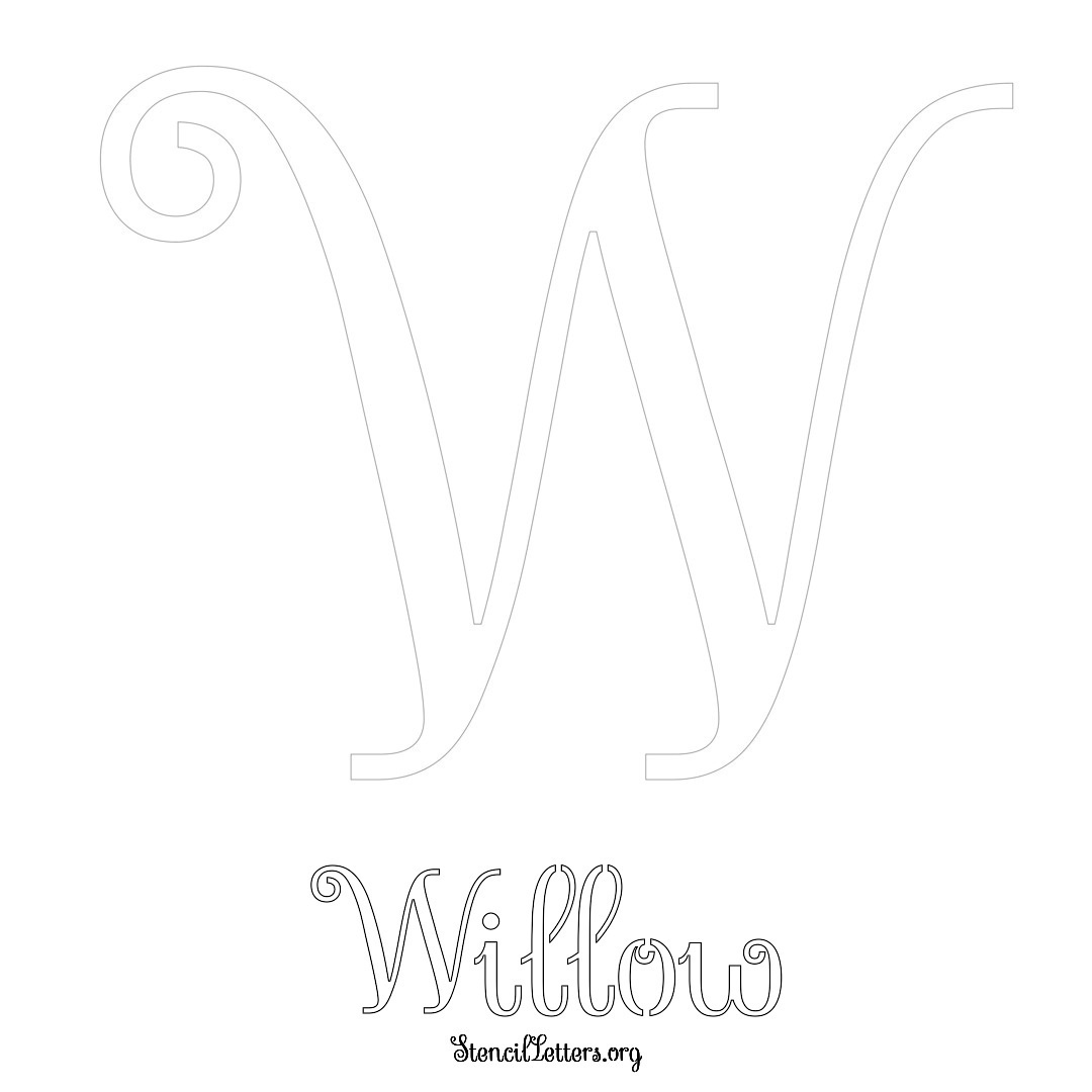 Willow printable name initial stencil in Ornamental Cursive Lettering