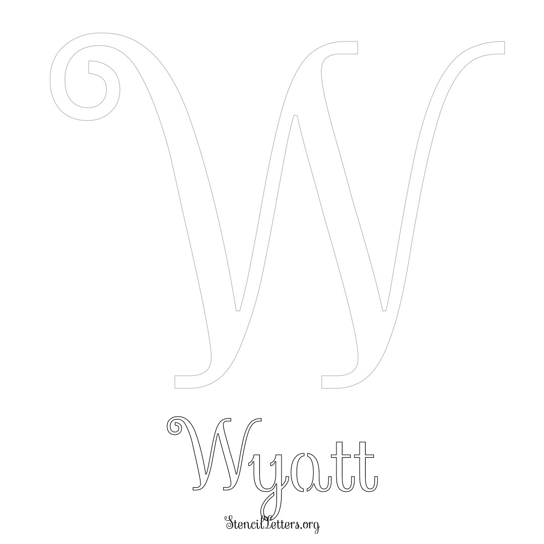 Wyatt printable name initial stencil in Ornamental Cursive Lettering