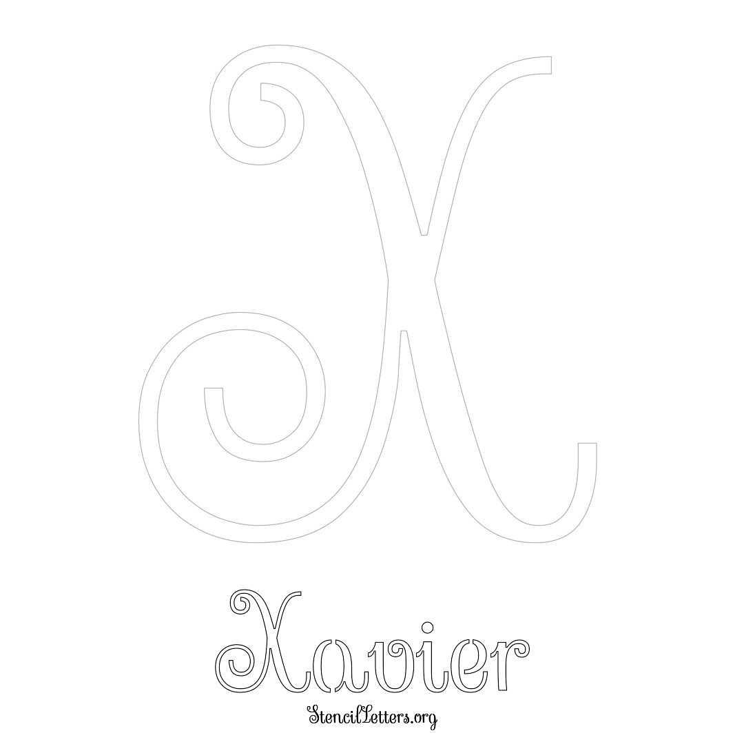 Xavier printable name initial stencil in Ornamental Cursive Lettering
