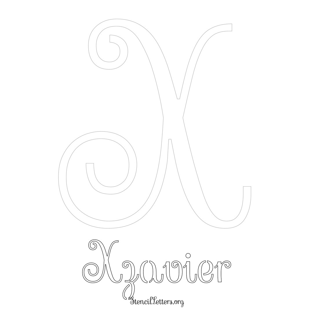 Xzavier printable name initial stencil in Ornamental Cursive Lettering