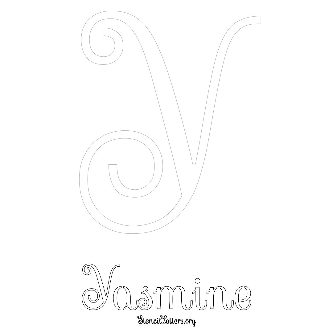 Yasmine printable name initial stencil in Ornamental Cursive Lettering