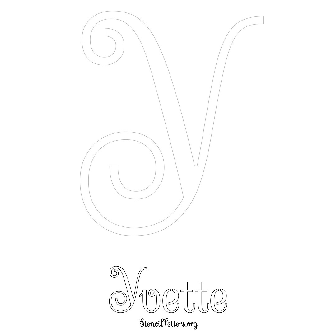 Yvette printable name initial stencil in Ornamental Cursive Lettering