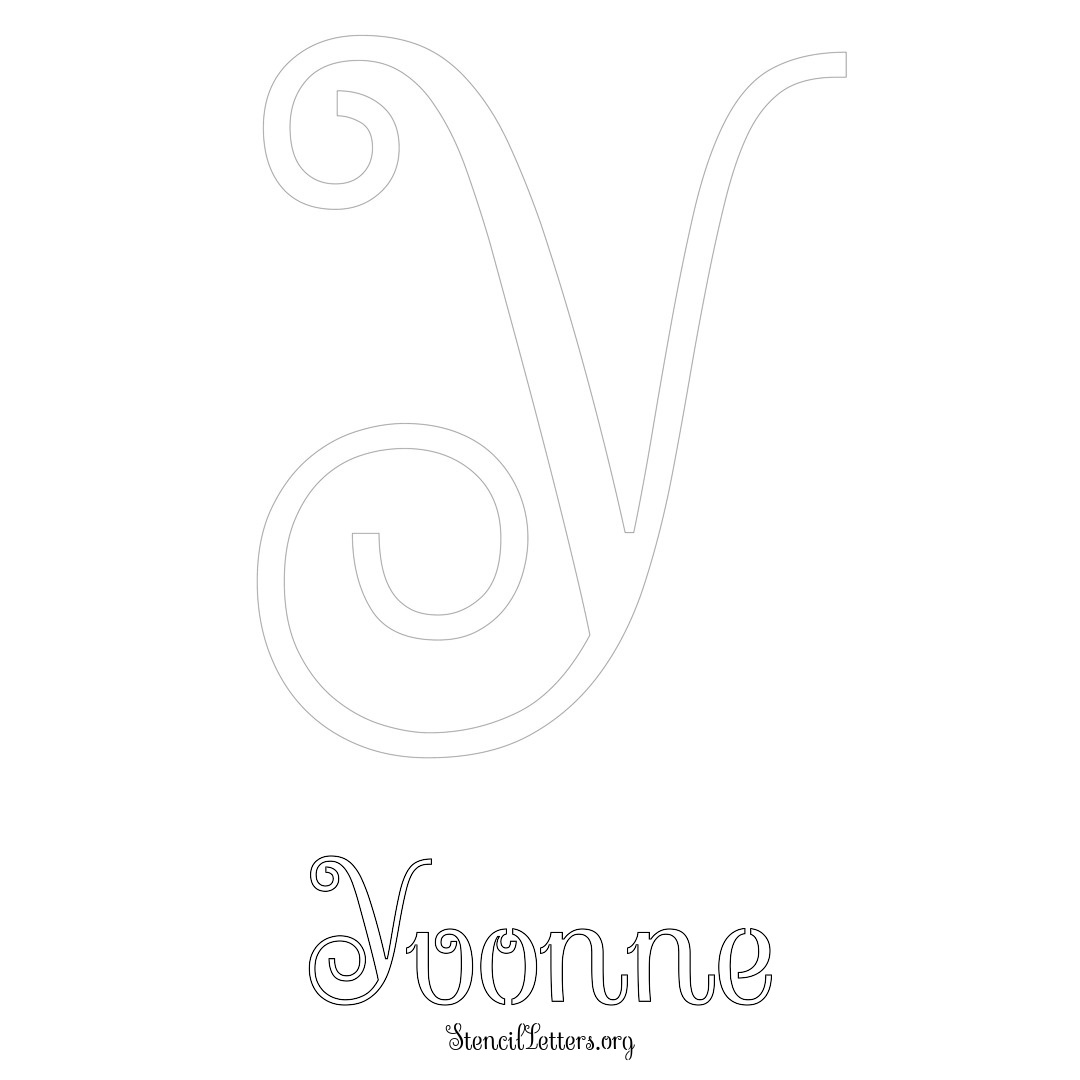 Yvonne printable name initial stencil in Ornamental Cursive Lettering