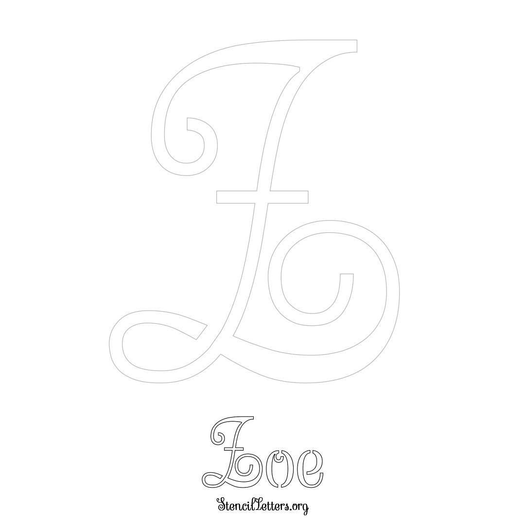 Zoe printable name initial stencil in Ornamental Cursive Lettering