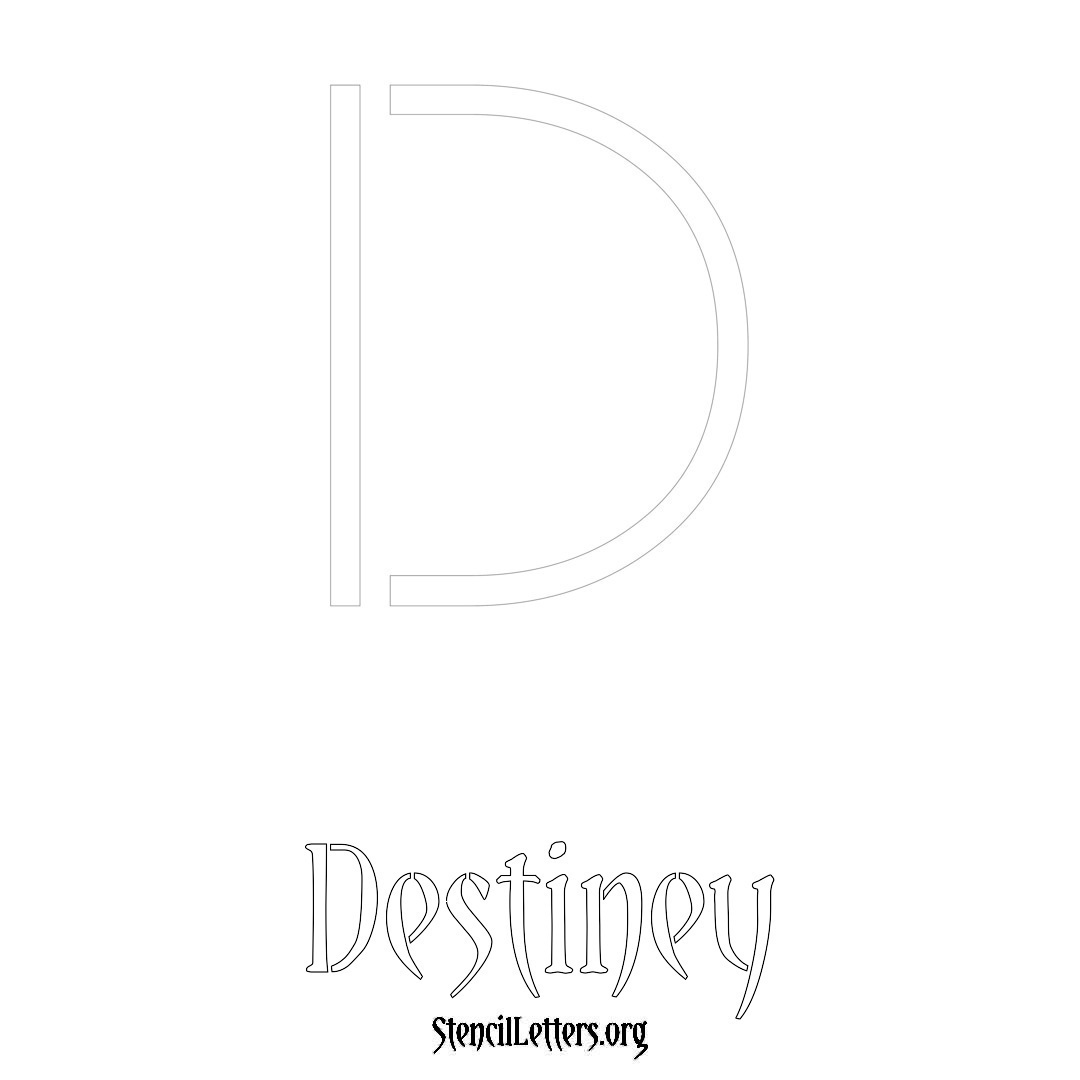 Destiney printable name initial stencil in Simple Elegant Lettering