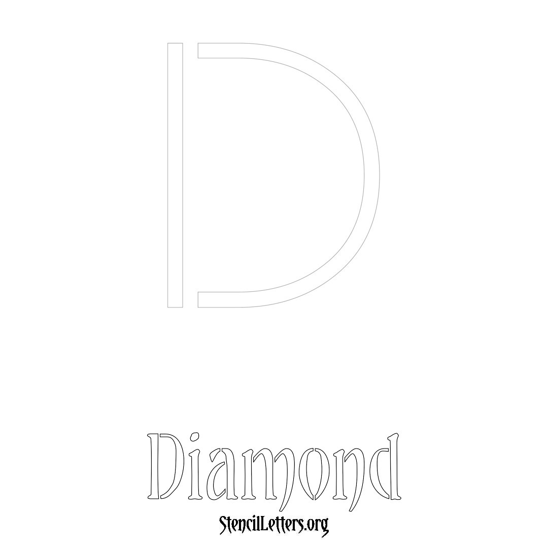 Diamond printable name initial stencil in Simple Elegant Lettering