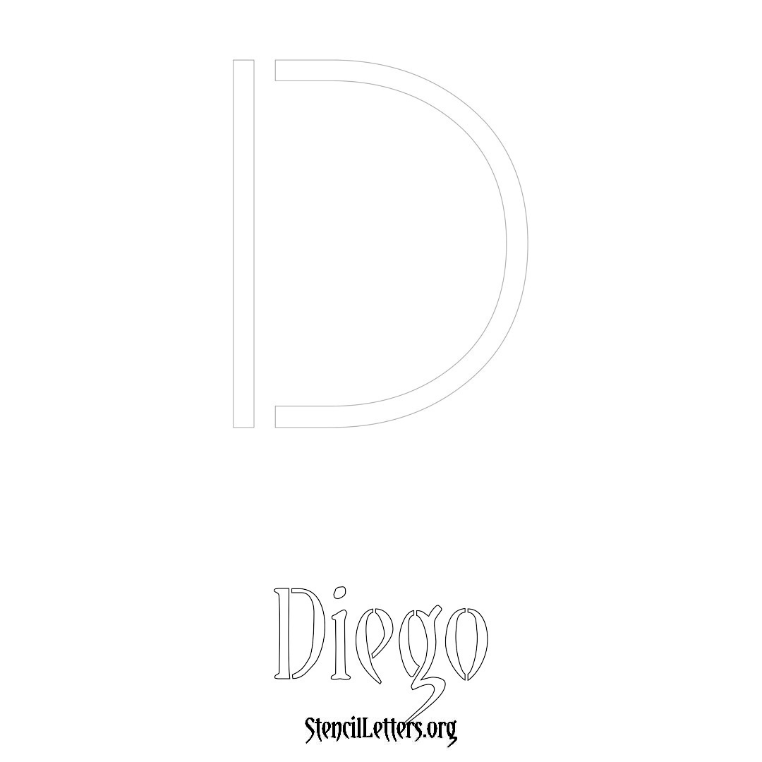 Diego printable name initial stencil in Simple Elegant Lettering