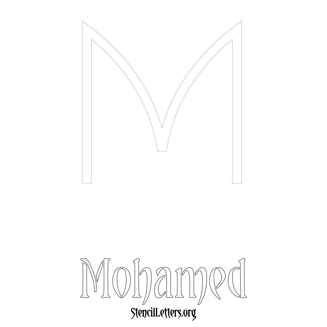 Mohamed printable name initial stencil in Simple Elegant Lettering