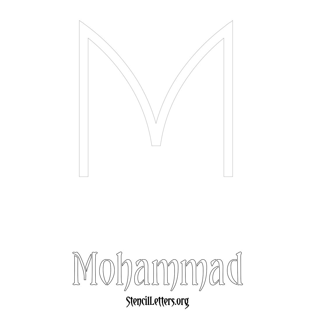 Mohammad printable name initial stencil in Simple Elegant Lettering