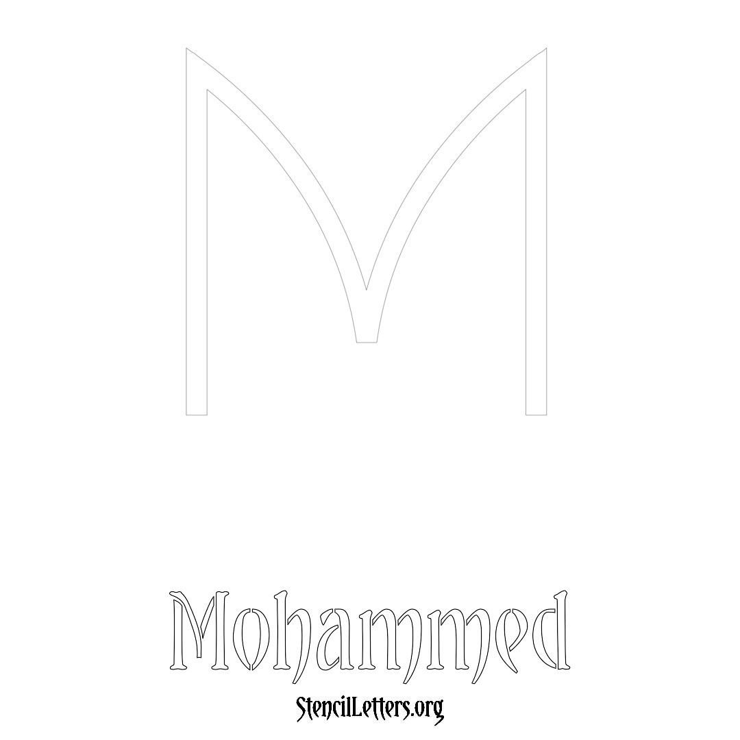 Mohammed printable name initial stencil in Simple Elegant Lettering
