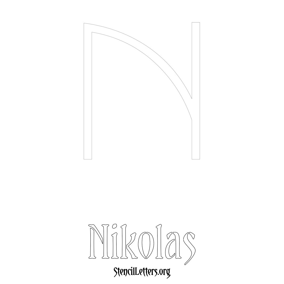 Nikolas printable name initial stencil in Simple Elegant Lettering