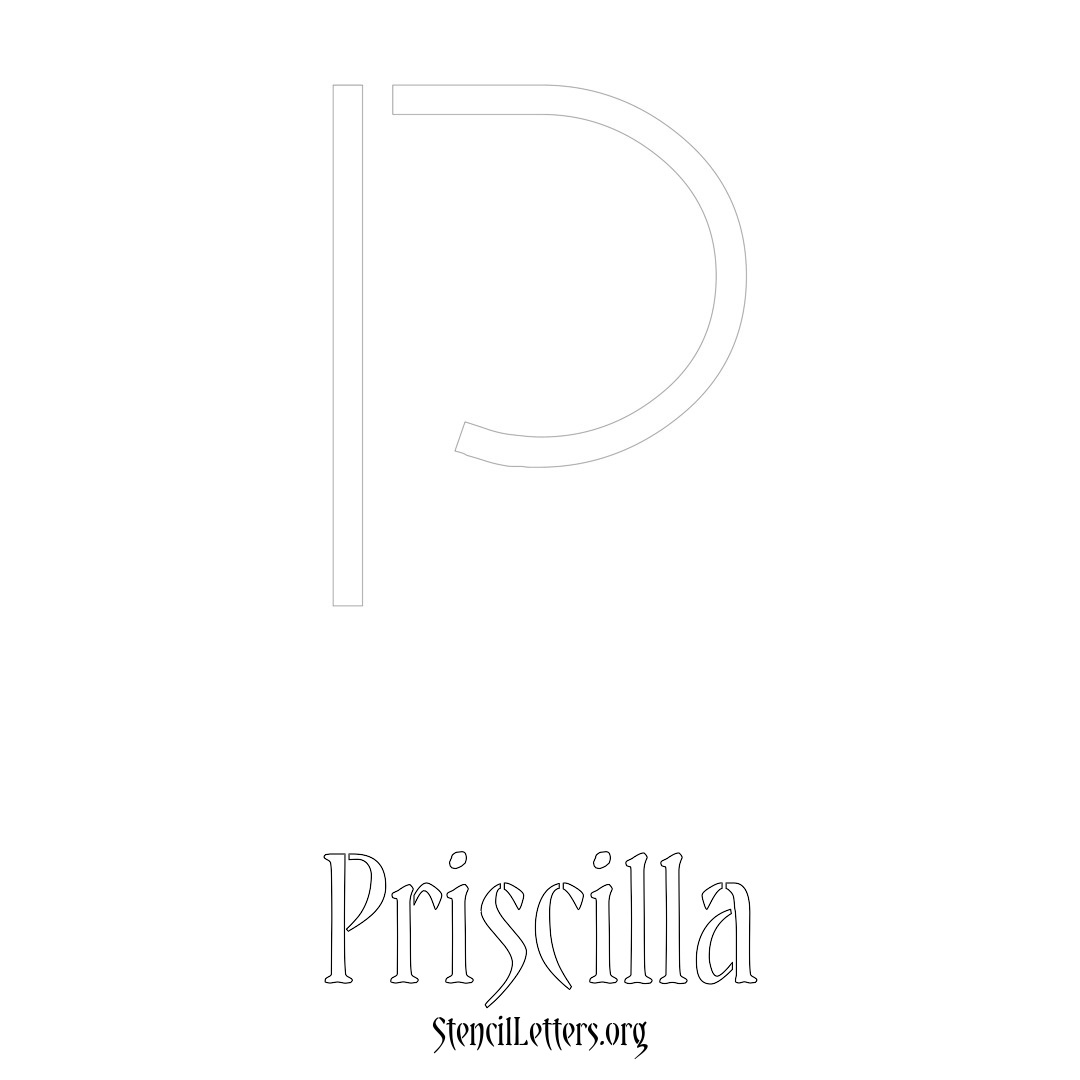 Priscilla printable name initial stencil in Simple Elegant Lettering