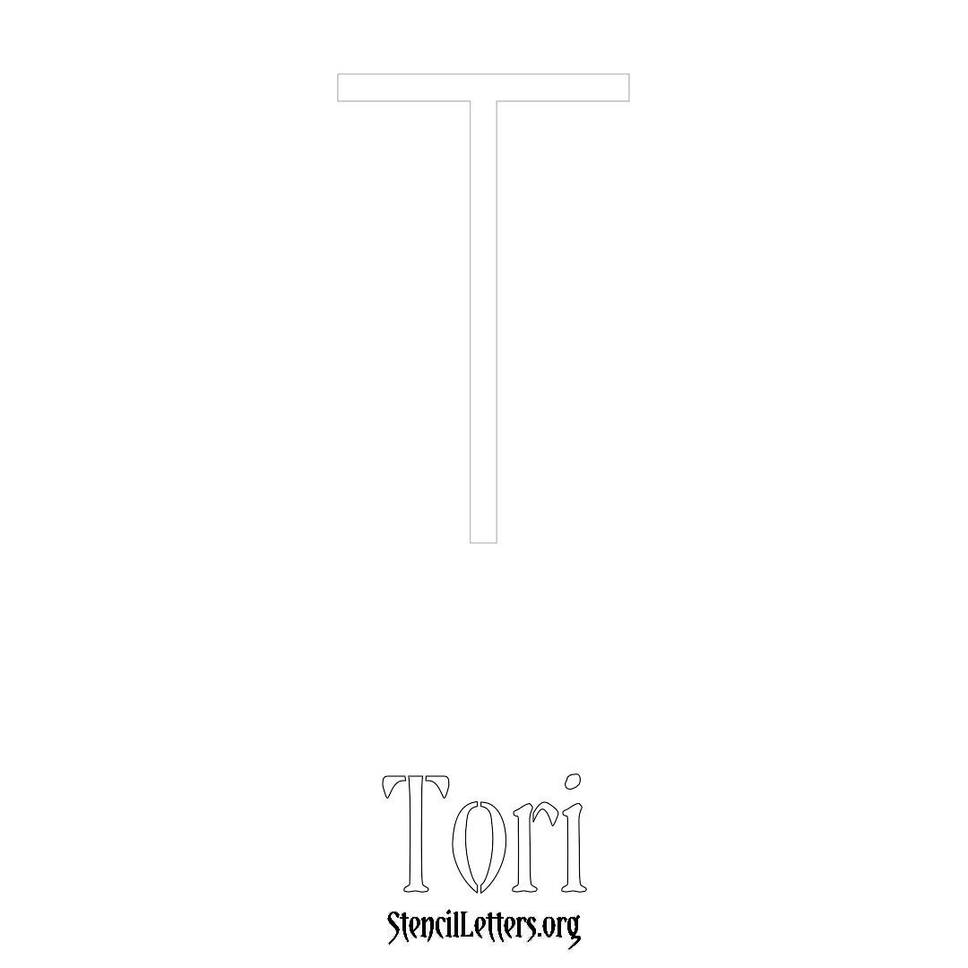 Tori printable name initial stencil in Simple Elegant Lettering