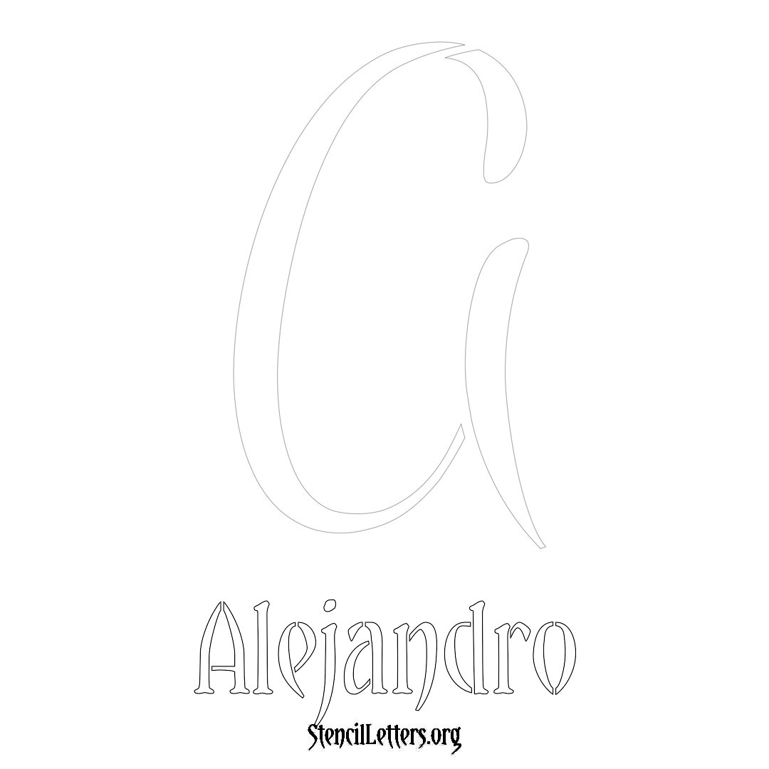 Alejandro printable name initial stencil in Vintage Brush Lettering