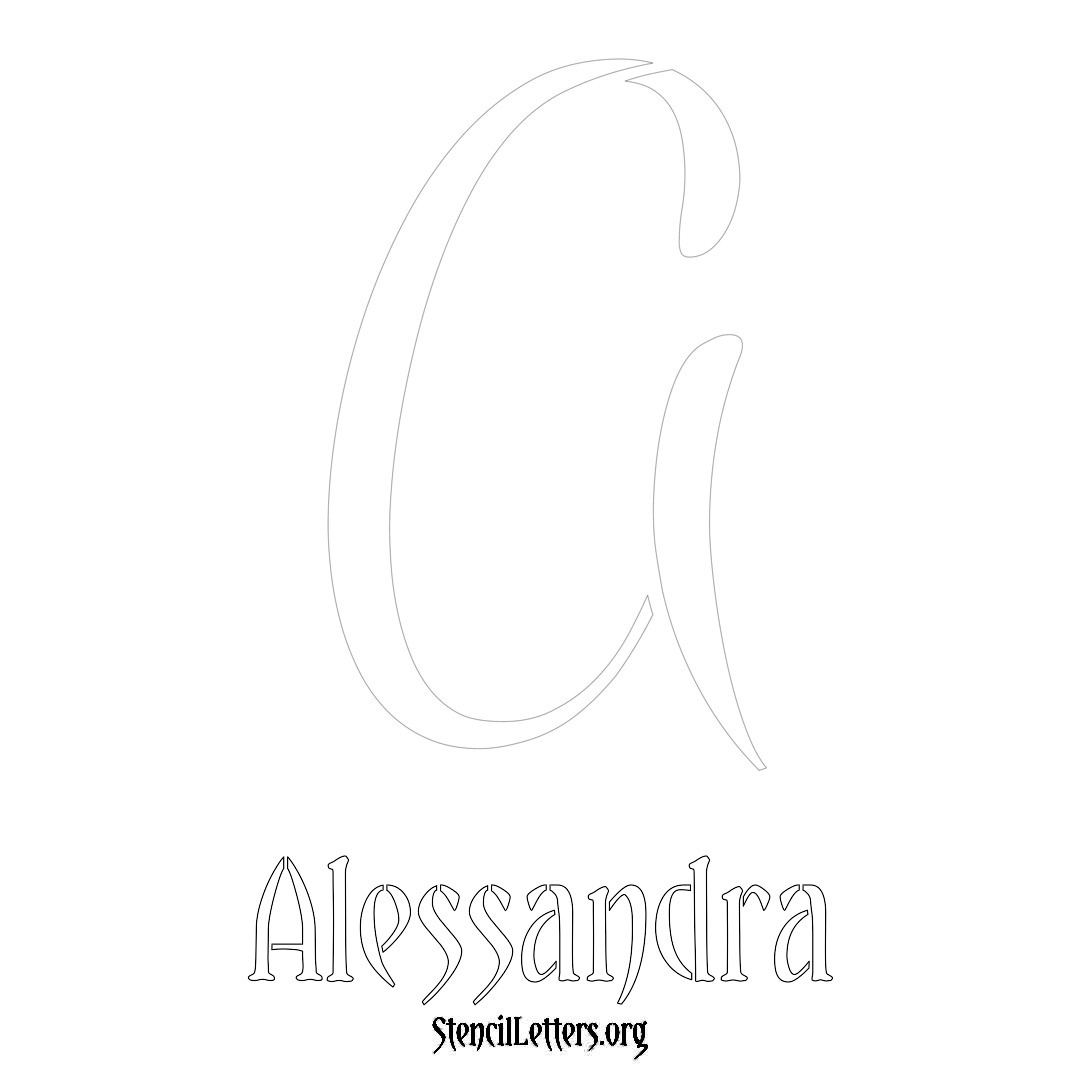 Alessandra printable name initial stencil in Vintage Brush Lettering