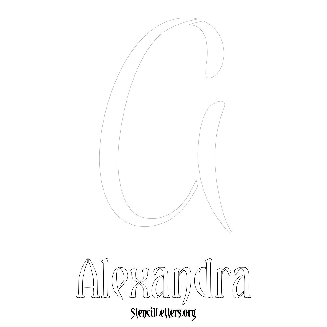 Alexandra printable name initial stencil in Vintage Brush Lettering