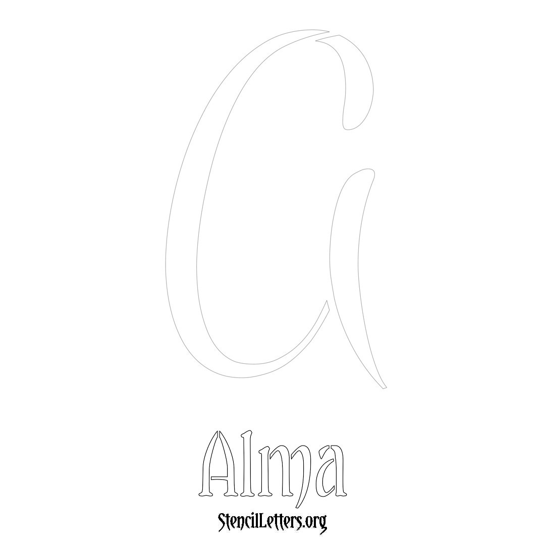 Alma printable name initial stencil in Vintage Brush Lettering