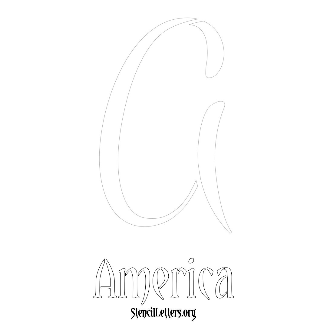 America printable name initial stencil in Vintage Brush Lettering