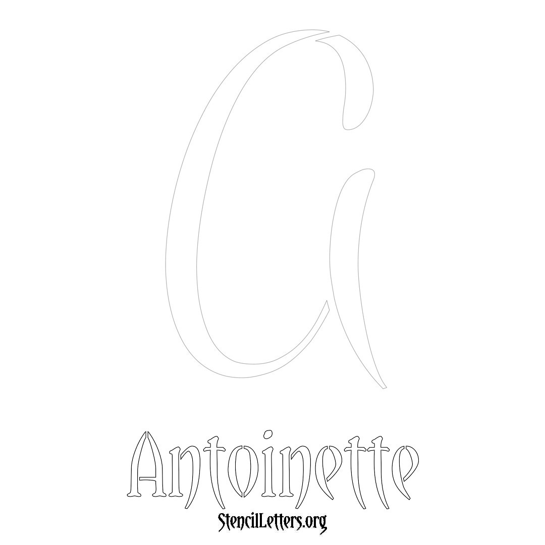 Antoinette printable name initial stencil in Vintage Brush Lettering