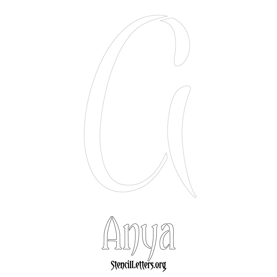 Anya printable name initial stencil in Vintage Brush Lettering