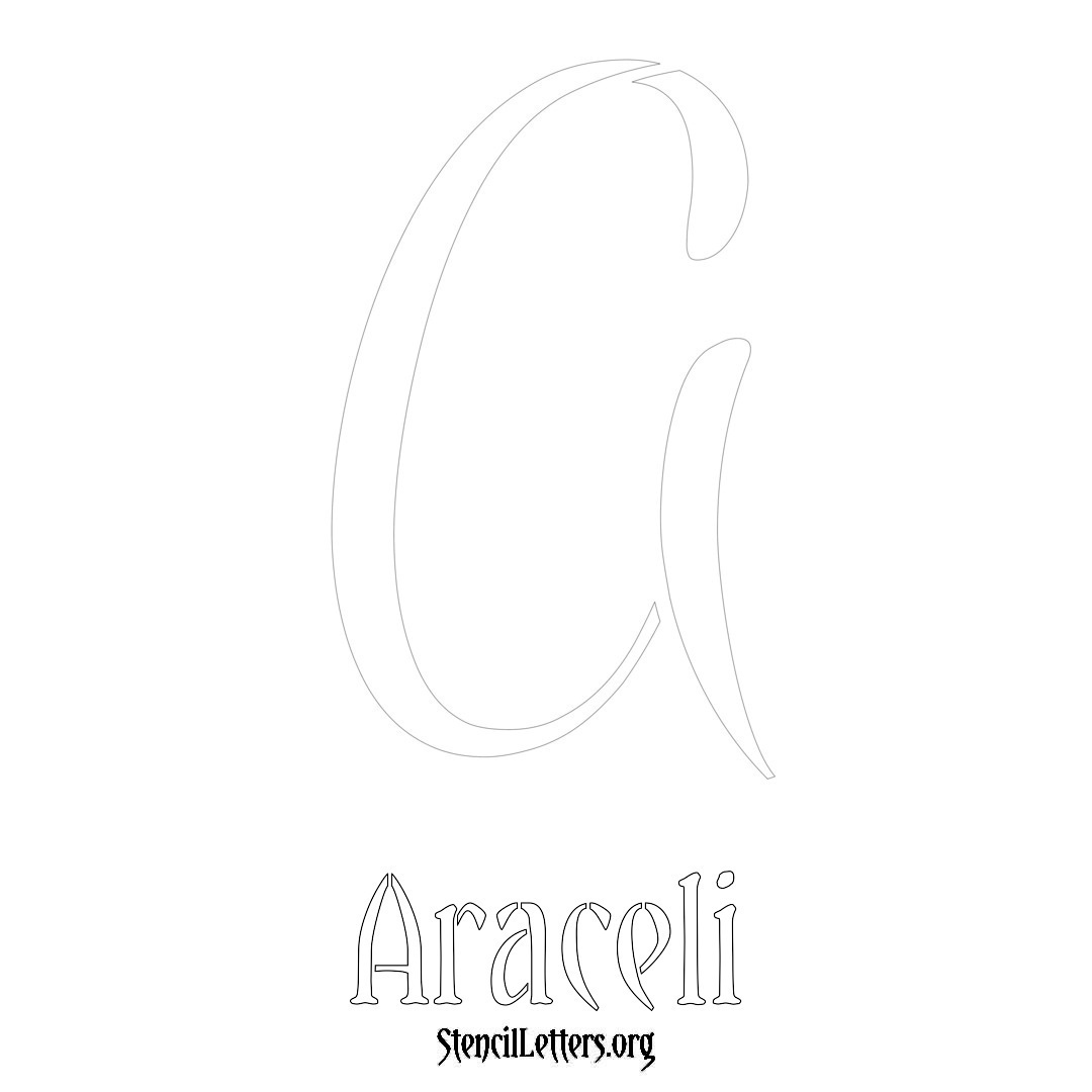 Araceli printable name initial stencil in Vintage Brush Lettering