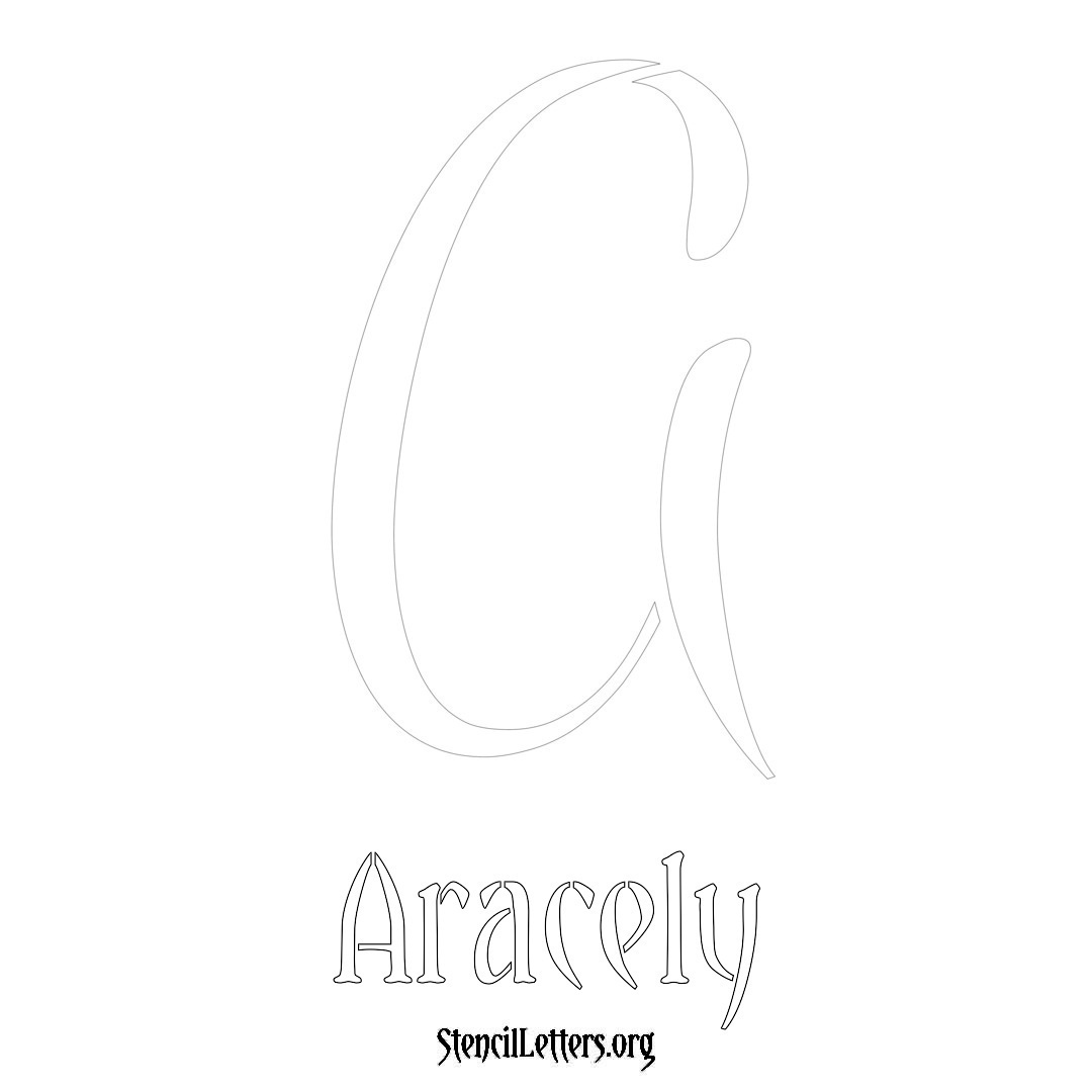 Aracely printable name initial stencil in Vintage Brush Lettering