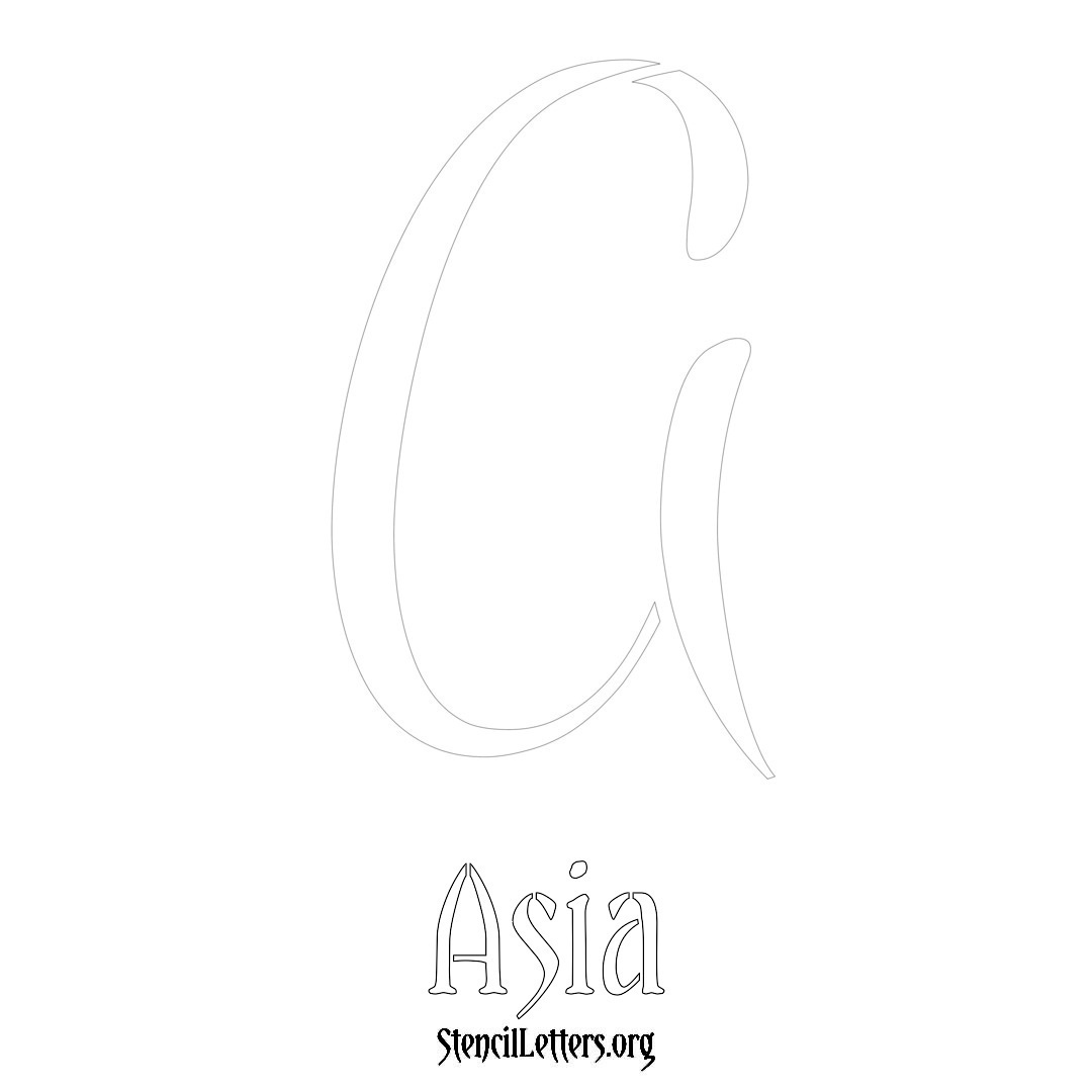 Asia printable name initial stencil in Vintage Brush Lettering