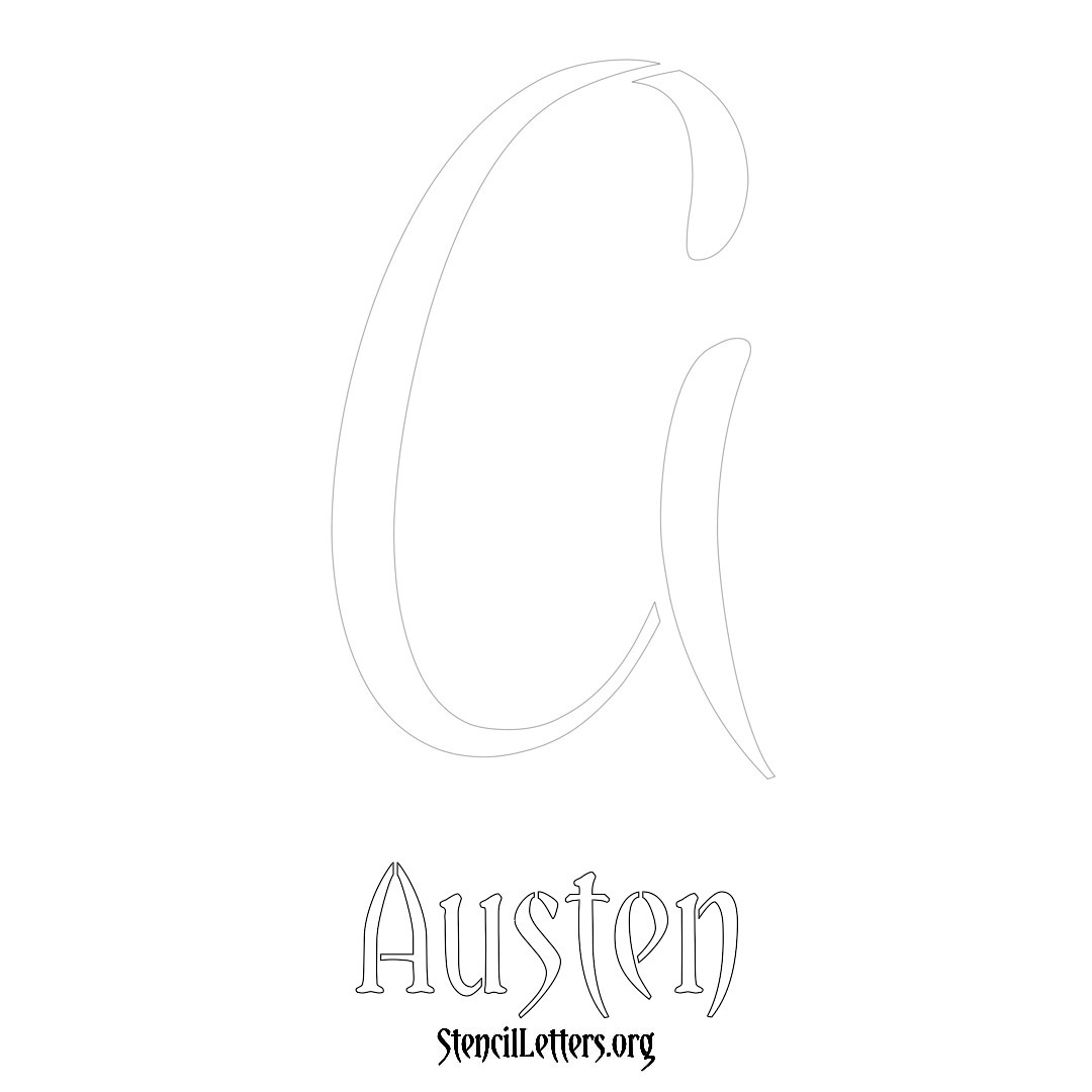 Austen printable name initial stencil in Vintage Brush Lettering