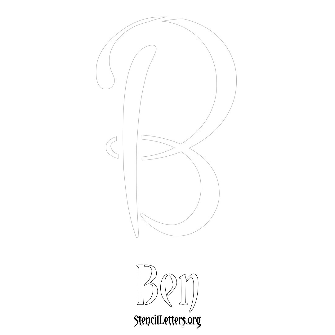 Ben printable name initial stencil in Vintage Brush Lettering