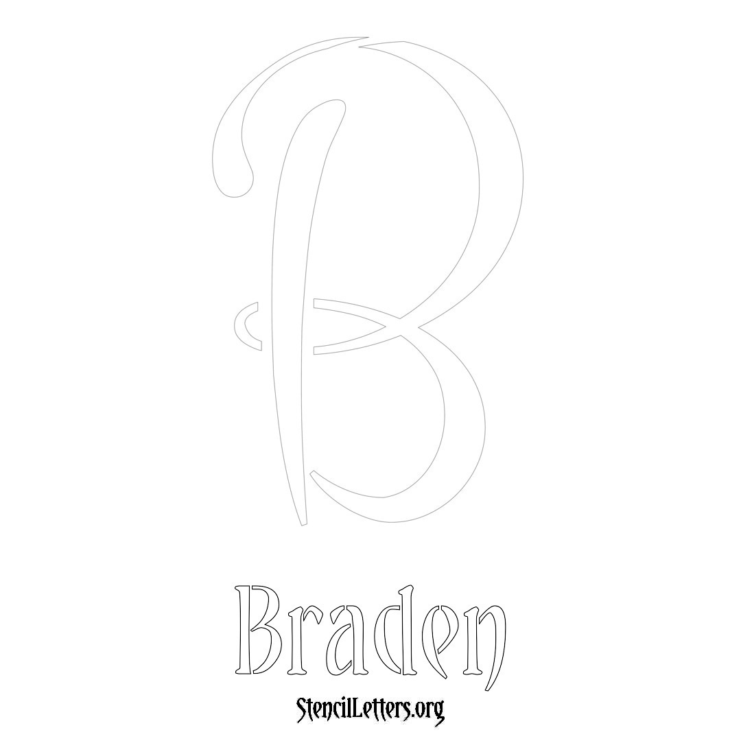 Braden printable name initial stencil in Vintage Brush Lettering
