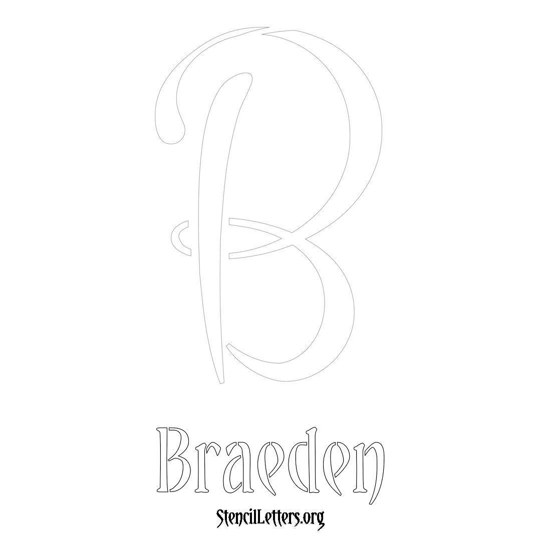 Braeden printable name initial stencil in Vintage Brush Lettering