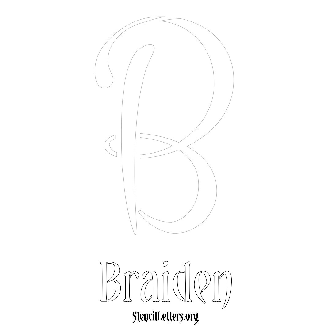 Braiden printable name initial stencil in Vintage Brush Lettering