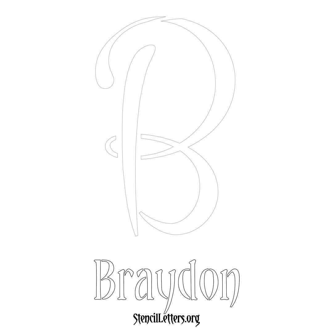 Braydon printable name initial stencil in Vintage Brush Lettering