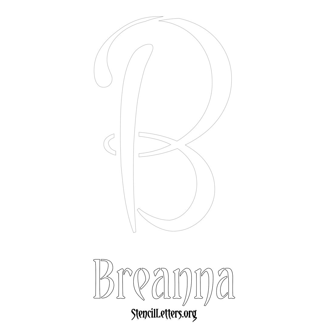 Breanna printable name initial stencil in Vintage Brush Lettering